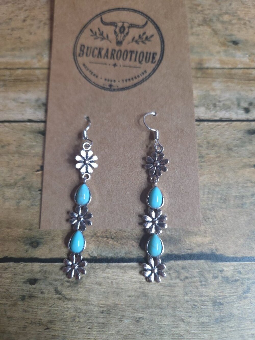 Turquoise Floral Daisy Drop Earrings Western Boho Rodeo Floral Jewelry